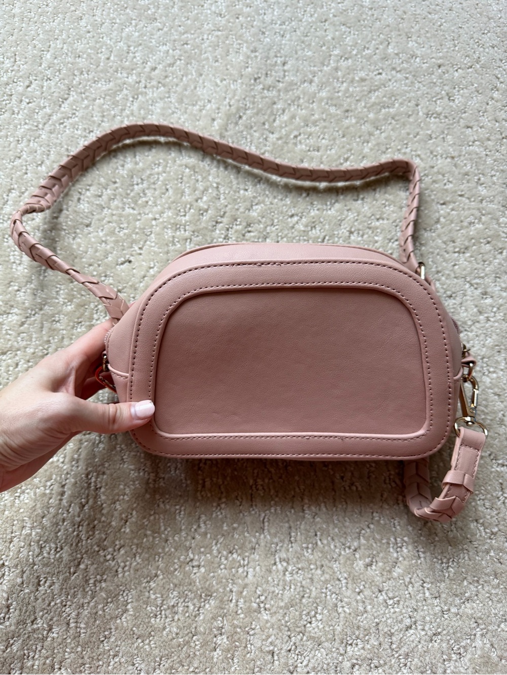 Women’s Braided Crossbody Bag in Pale Blush Pink